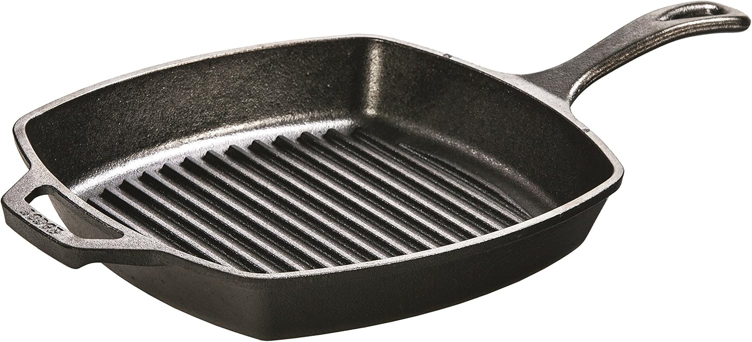 Lodge L8SGP3 Cast Iron Square Grill Pan, Pre-Seasoned, 10.5-inch